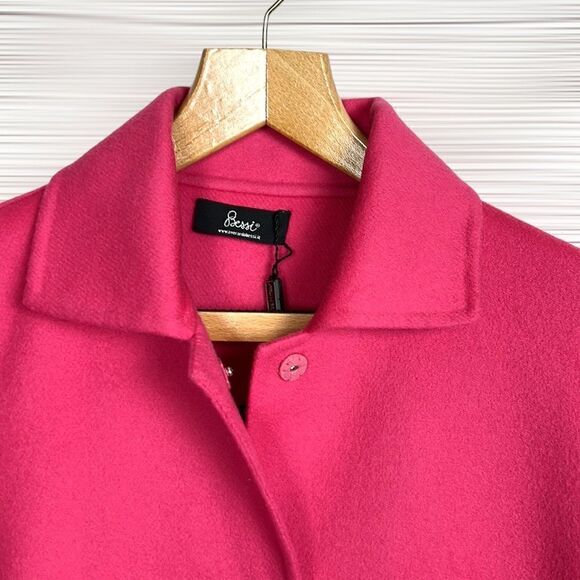 NWT AVERARDO BESSI Italy Boiled Wool Short Jacket 3/4 Sleeves Raspberry Pink - Picture 2 of 14